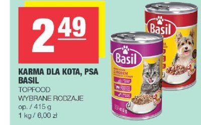 Karma dla kota, psa Basil TopFood promocja w SPAR
