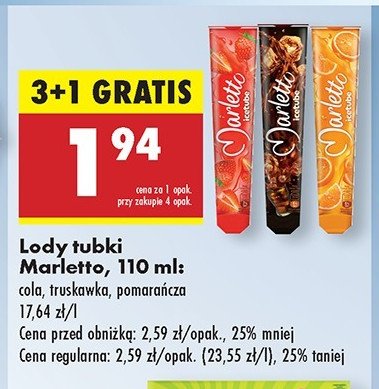 Lody pomarańczowe Marletto promocja w Biedronka