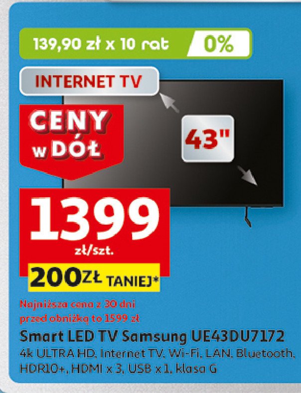 Telewizor 43" ue43du7172u Samsung promocja w Auchan