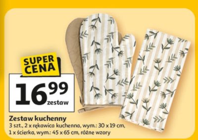 Zestaw kuchenny 3 szt. 2 x rękawica kuchenna, wym.: 30 x 19 cm, 1 x ścierka, wym.: 45 x 65 cm, różne wzory promocja w Auchan