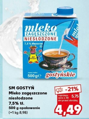 Mleko zagęszczone niesłodzone 7,5% tł. SM GOSTYŃ promocja w Kaufland