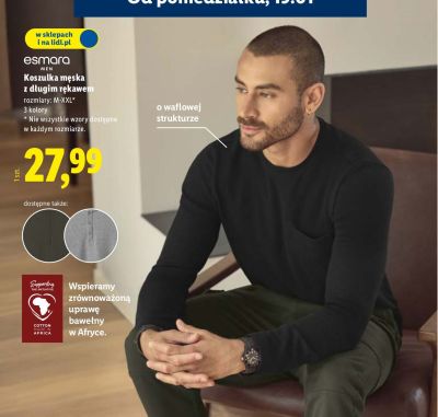 Koszulka męska z długim rękawem Esmara Men promocja w Lidl
