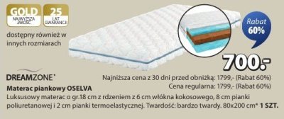 Materac piankowy OSELVA DREAMZONE promocja w Jysk