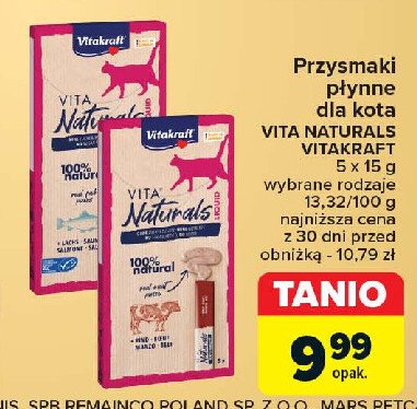 Snack z łososiem Vitakraft vita naturals liquid promocja w Carrefour