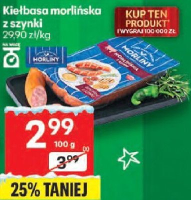 Kiełbasa morlińska z szynki Morliny promocja w Delikatesy Centrum