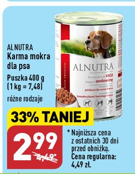 Karma dla psa z kawałeczkami świeżego mięsa wołowina Alnutra promocja