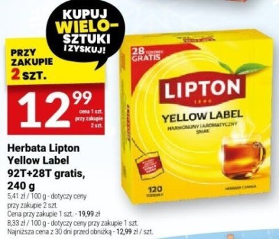 Herbata Lipton Yellow Label 921+28T gratis, 240 g promocja w Twój Market
