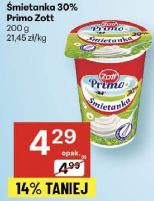 Śmietanka 30% Primo Zott promocja w Delikatesy Centrum