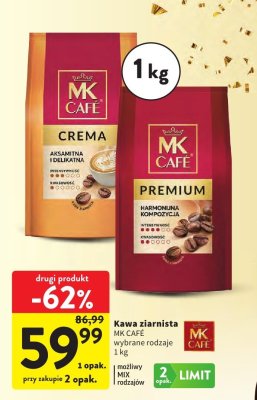 Kawa ziarnista MK CAFÉ wybrane rodzaje 1 kg promocja w Intermarche