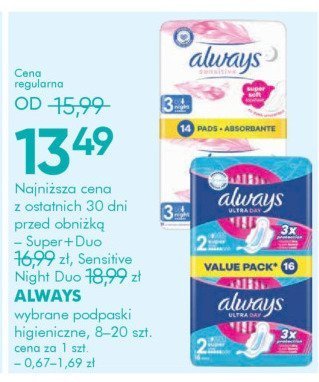 Podpaski higieniczne ALWAYS Super+ Duo 8-20 szt. promocja w Super-Pharm