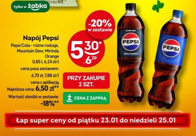 Napój Pepsi Cola różne rodzaje promocja w Żabka