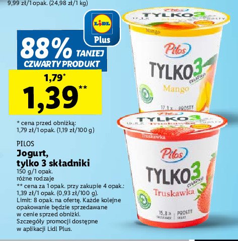 Jogurt truskawka Pilos tylko 3 składniki promocja