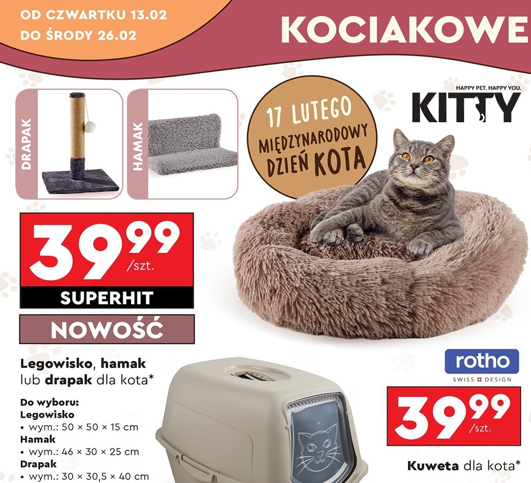 Legowisko 50 x 50 x 15 cm Kitty promocja w Biedronka