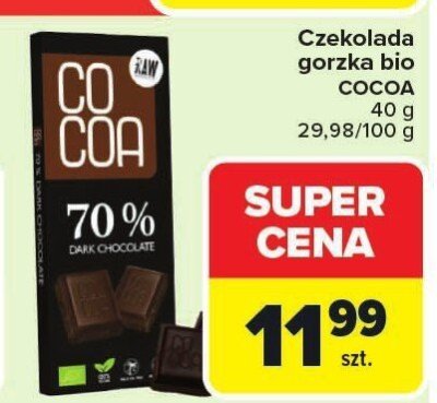 Czekolada gorzka bio Cocoa 40 g promocja w Carrefour
