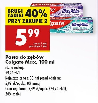 Pasta do zębów white crystals Colgate max white promocja w Biedronka