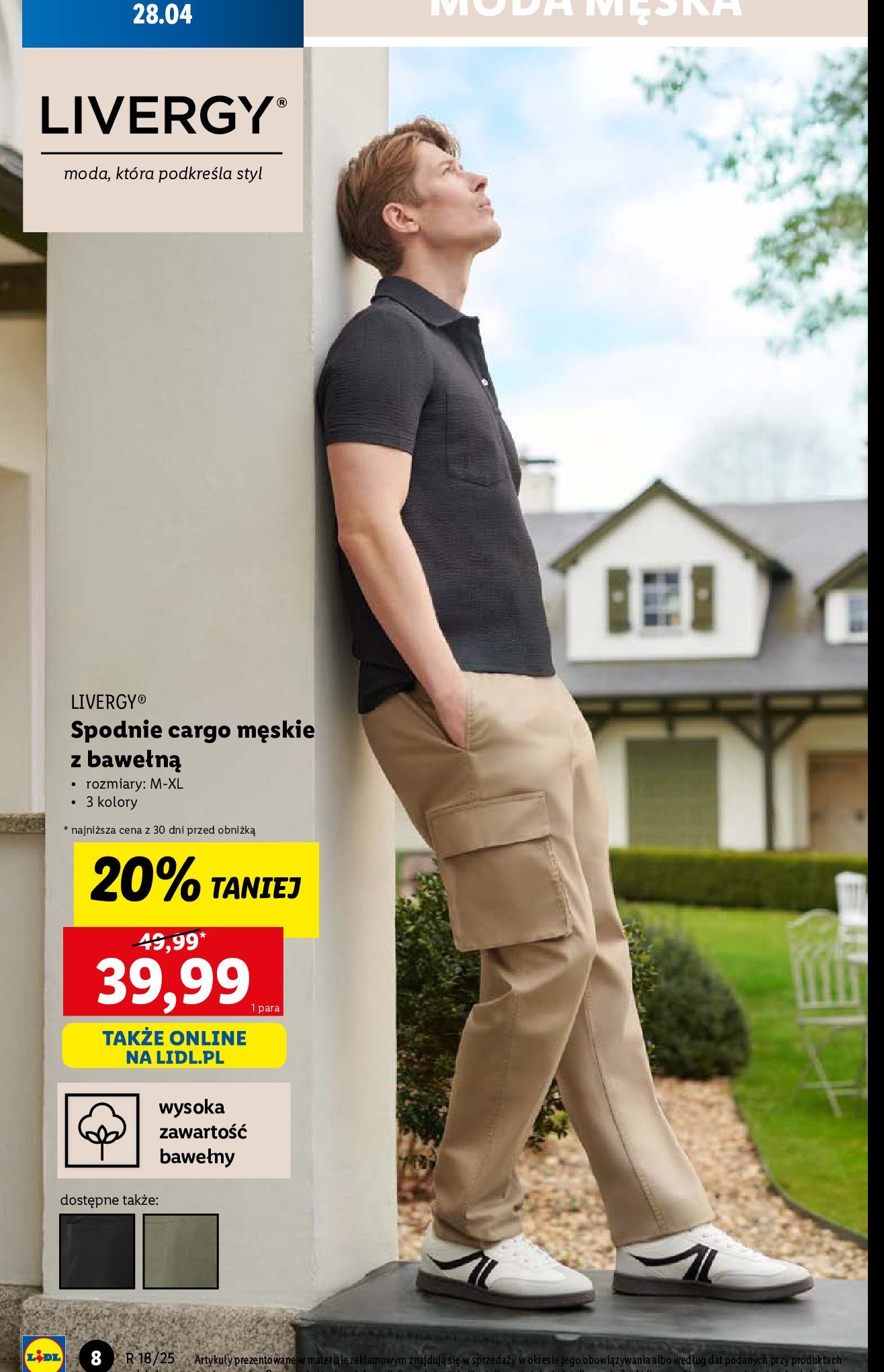 Spodnie m臋skie cargo m-xl Livergy promocja