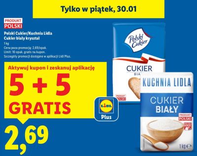 Cukier biały kryształ 1 kg 5+5 GRATIS promocja w Lidl