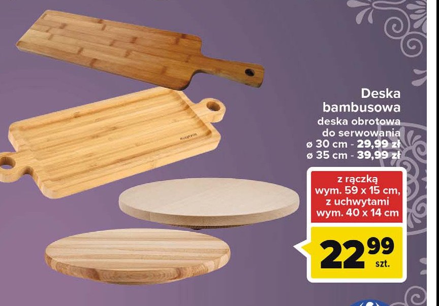 Deska bambusowa obrotowa z rączką 59 x 15 cm promocja