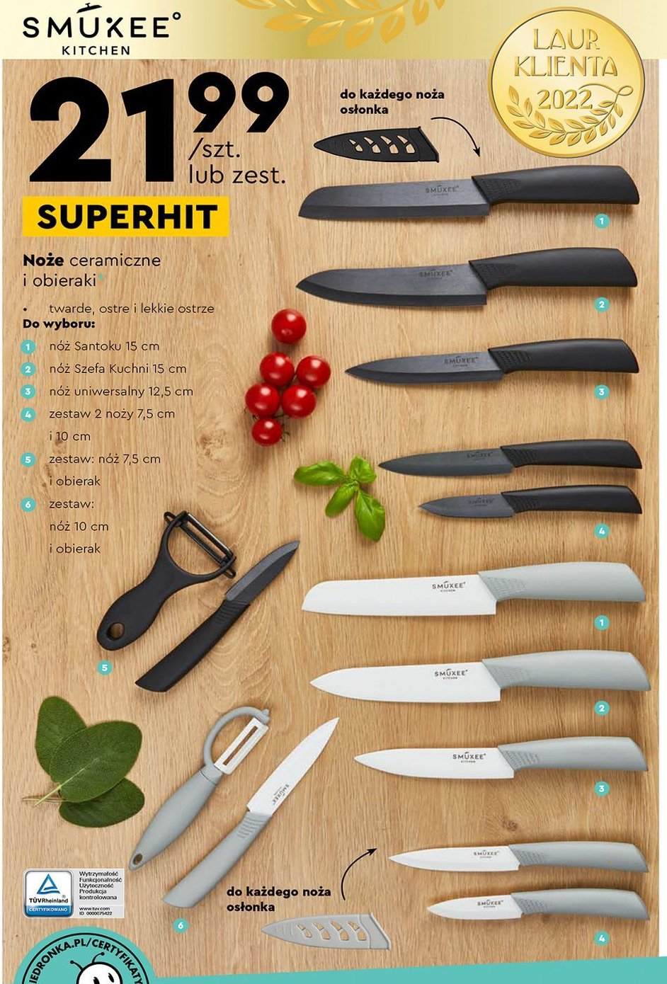 Zestaw obierak i nóż ceramiczny 10cm Smukee kitchen promocja