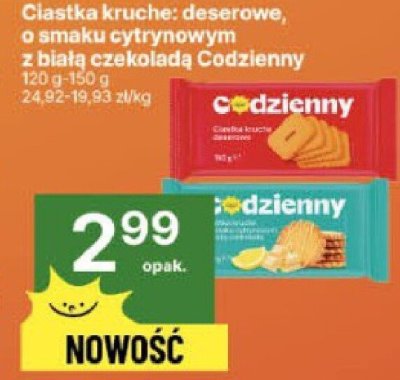 Ciastka kruche: deserowe, z nadzieniem cytrynowym, z białą czekoladą Codzienny 120g promocja w Delikatesy Centrum