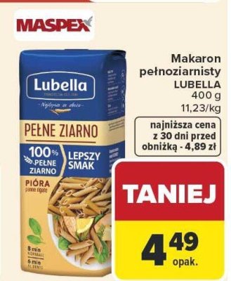 Makaron pełnoziarnisty LUBELLA 400 g promocja w Carrefour