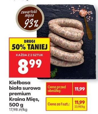 Kiełbasa biała surowa premium, 500 g promocja w Biedronka