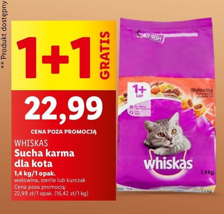 Karma dla kotów z wołowiną Whiskas promocja w Lidl