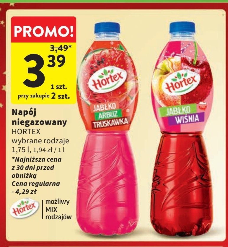 Napój jabłko-arbuz-truskawka Hortex promocja w Intermarche