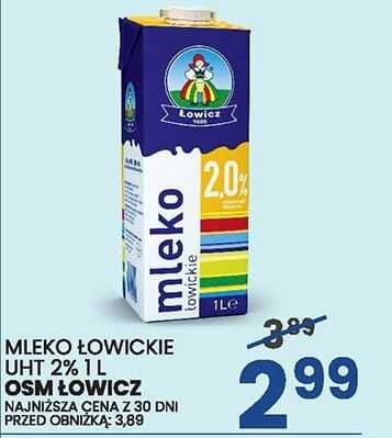 Mleko Łowickie UHT 2% 1L promocja w Wafelek