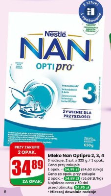 Mleko Nan Optipro 2, 3, 4 promocja w Dino