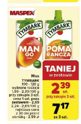 Mus mango-jab艂ko-banan Tymbark mus 100% owoc贸w promocja