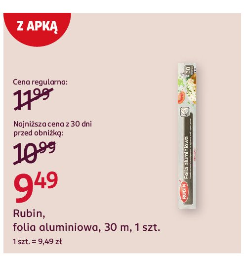 Folia aluminiowa 30 m Rubin promocja w Rossmann