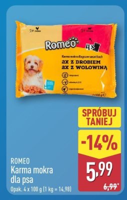 Karma mokra dla psa 2x z drobiem 2x z wołowiną promocja w Aldi