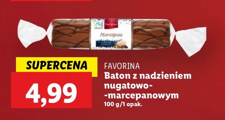 Batonik z nadzieniem marcepanowo-nugatowym Favorina promocja