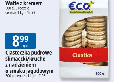 Ciasteczka pudrowe ślimaczki/kruche z nadzieniem o smaku jagodowym ECO+ promocja w Leclerc