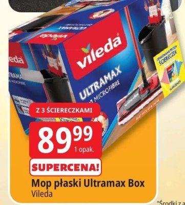 Mop płaski Ultramax Box z 3 ściereczkami promocja w Leclerc