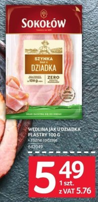 Wędlina jak u dziadka plastry Sokołów 100 g promocja w Selgros