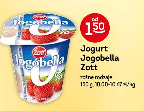 Jogurt truskawka Zott jogobella 0 % promocja