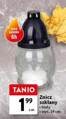 Znicz szklany biały 14 cm promocja w Intermarche
