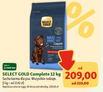 Karma sucha SELECT GOLD Complete 12 kg promocja w MAXI ZOO