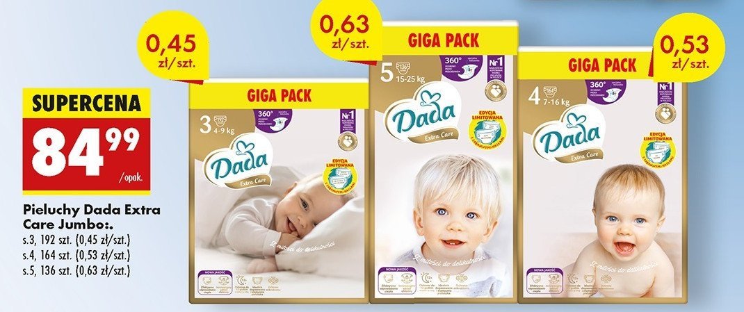 Pieluszki dla dzieci 3 Dada extra care promocja w Biedronka