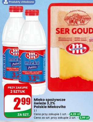 Mleko spożywcze świeże 3,2% Polskie Mlekovita promocja w Dino