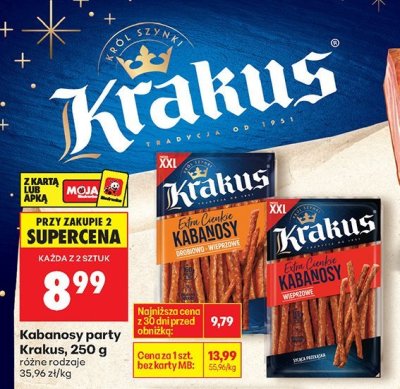 Kabanosy party Krakus, różne rodzaje promocja w Biedronka