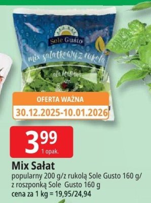 Mix sałat popularny z rukolą Sole Gusto / z roszponką Sole Gusto promocja w Leclerc