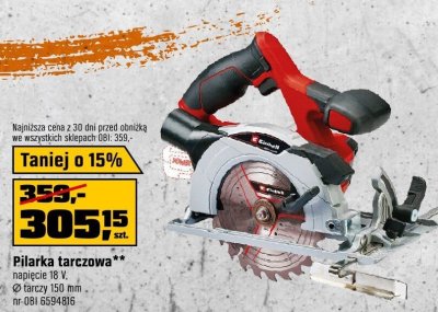 Pilarka tarczowa Einhell napięcie 18 V, ⌀ tarczy 150 mm promocja w OBI