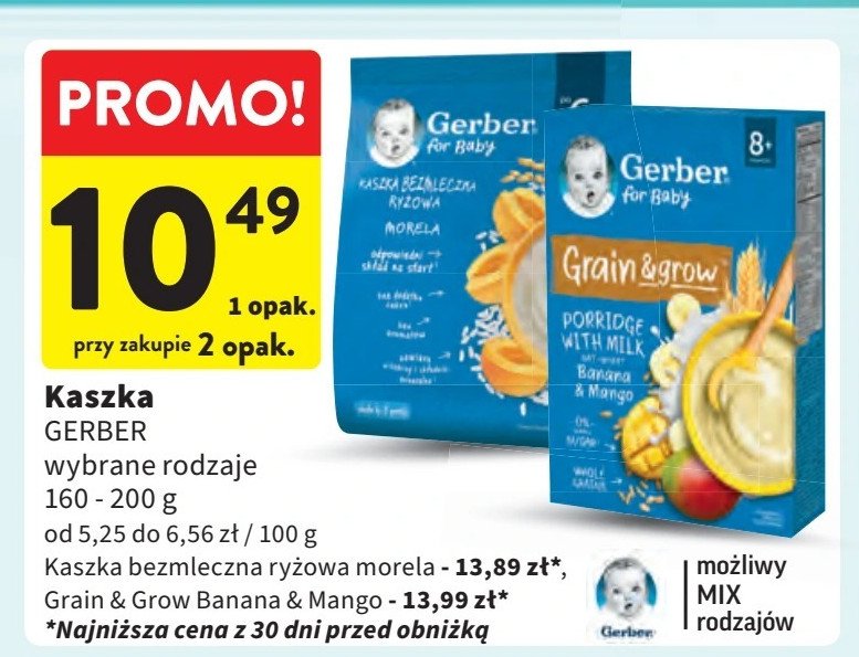 Kaszka pszenno-owsiana banan- mango Gerber natural for baby promocja w Intermarche