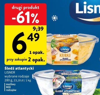 Śledź atlantycki LISNER wybrane rodzaje MIX rodzajów promocja w Intermarche