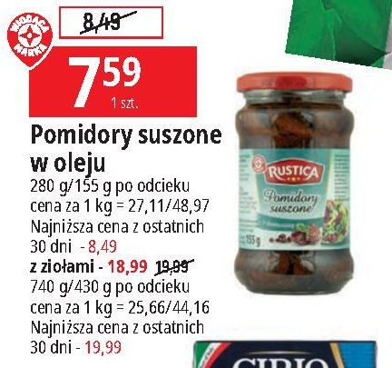 Pomidory suszone w oleju z ziołami Wiodąca marka rustica promocja