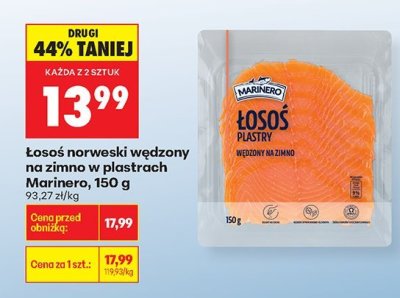 Łosoś norweski wędzony na zimno w plastrach Marinero promocja w Biedronka