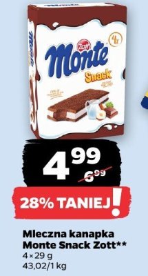 Mleczna kanapka Monte Snack  promocja w Netto